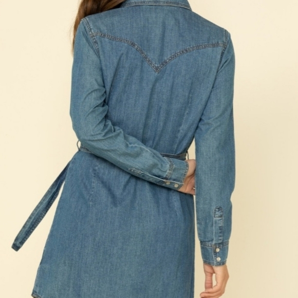 Wrangler Denim Blue Buttoned Long Sleeve Shirt Dress - Picture 9 of 9